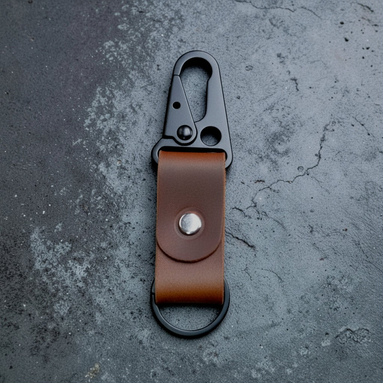 Llavero Minimalista Bag NEXO de cuero marrón de grano superior con mosquetón metálico negro resistente